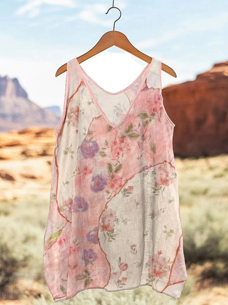 Breezy V-neck Floral Print Sleeveless Tank Top