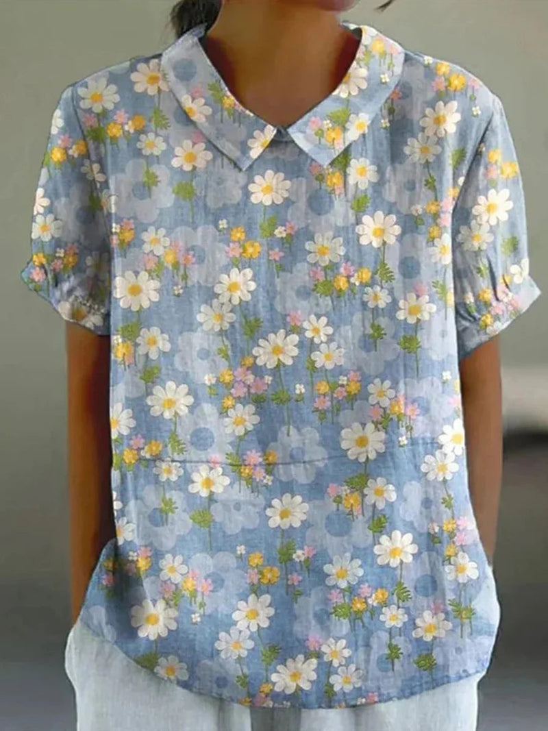 Colorful Floral Print Short Sleeve Blouse