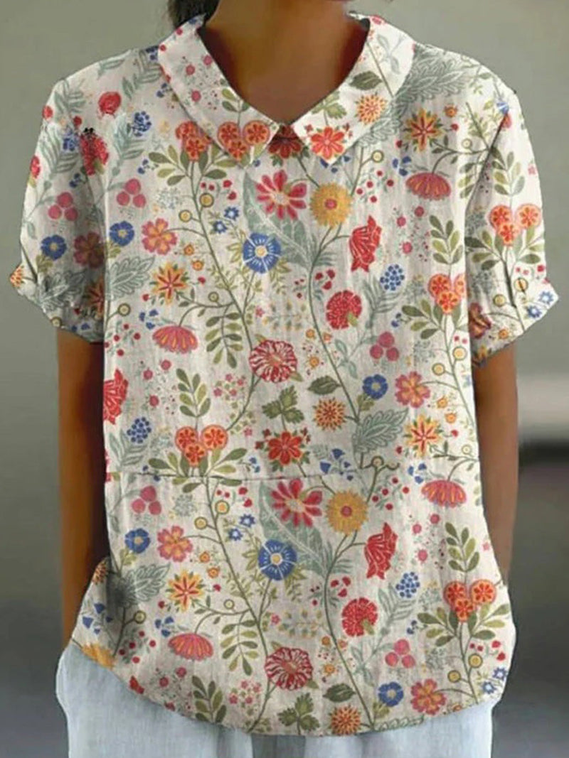 Breezy Floral Print Short Sleeve Blouse
