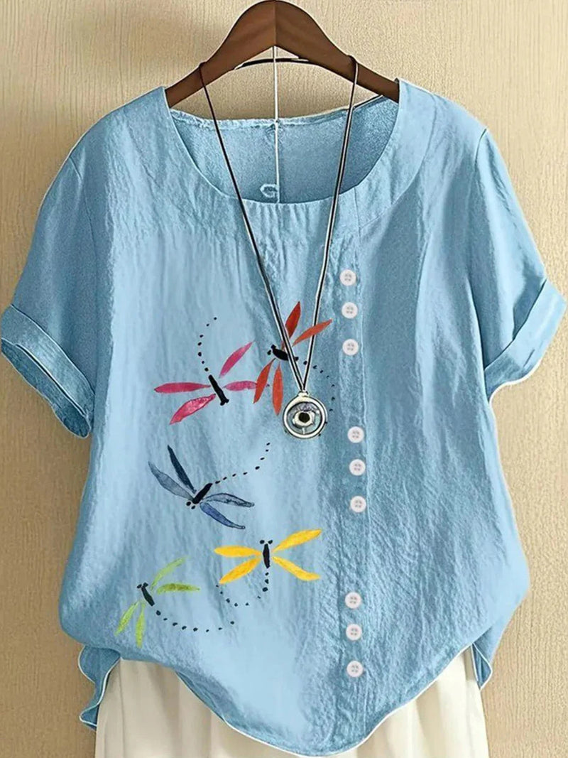 Cozy Blue Round Neck Short Sleeve Top