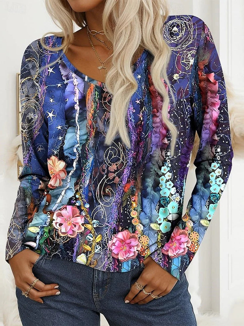 Elegant Blue Long Sleeve Blouse