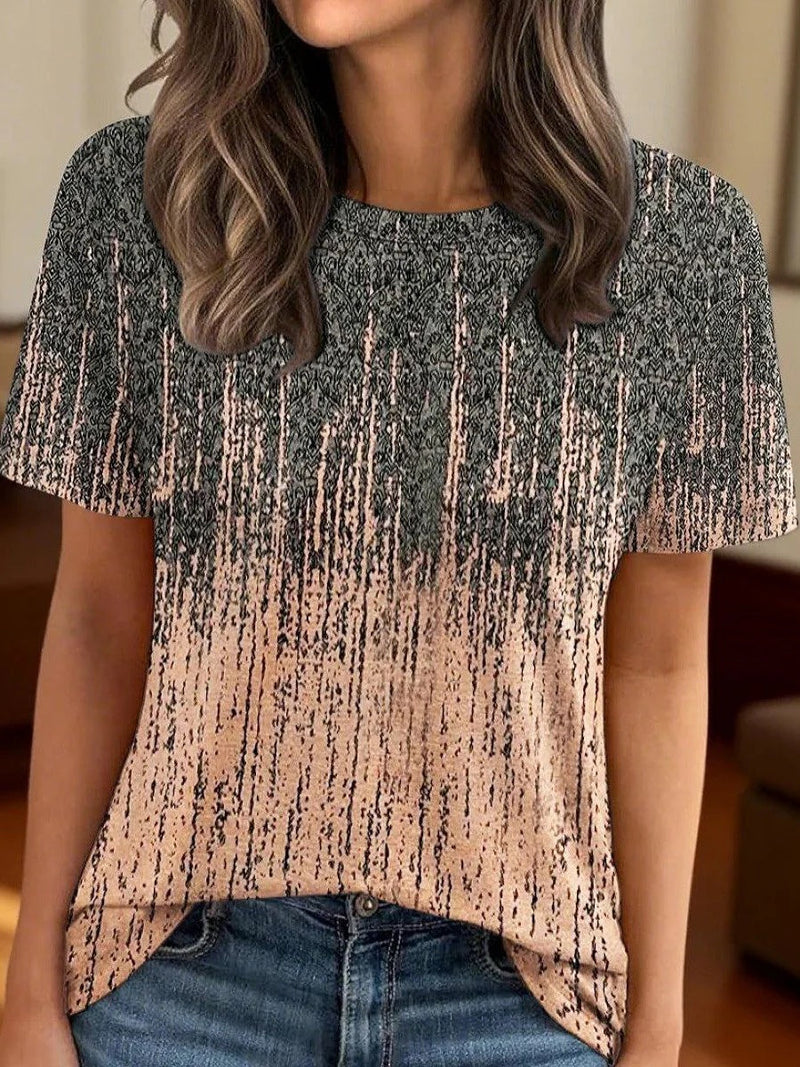 Pink Retro Round Neck Short Sleeve Blouse