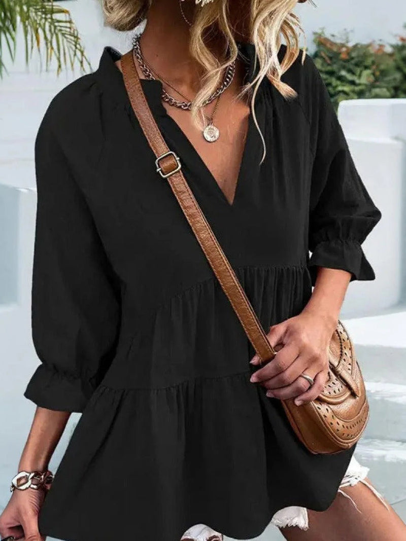 Simple Black Plain 3/4 Sleeve Blouse