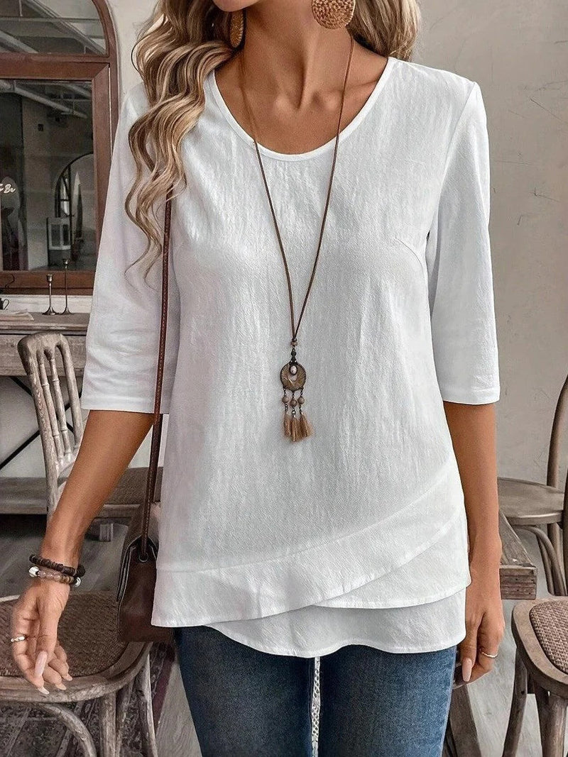 Simple White Plain Round Neck Blouse