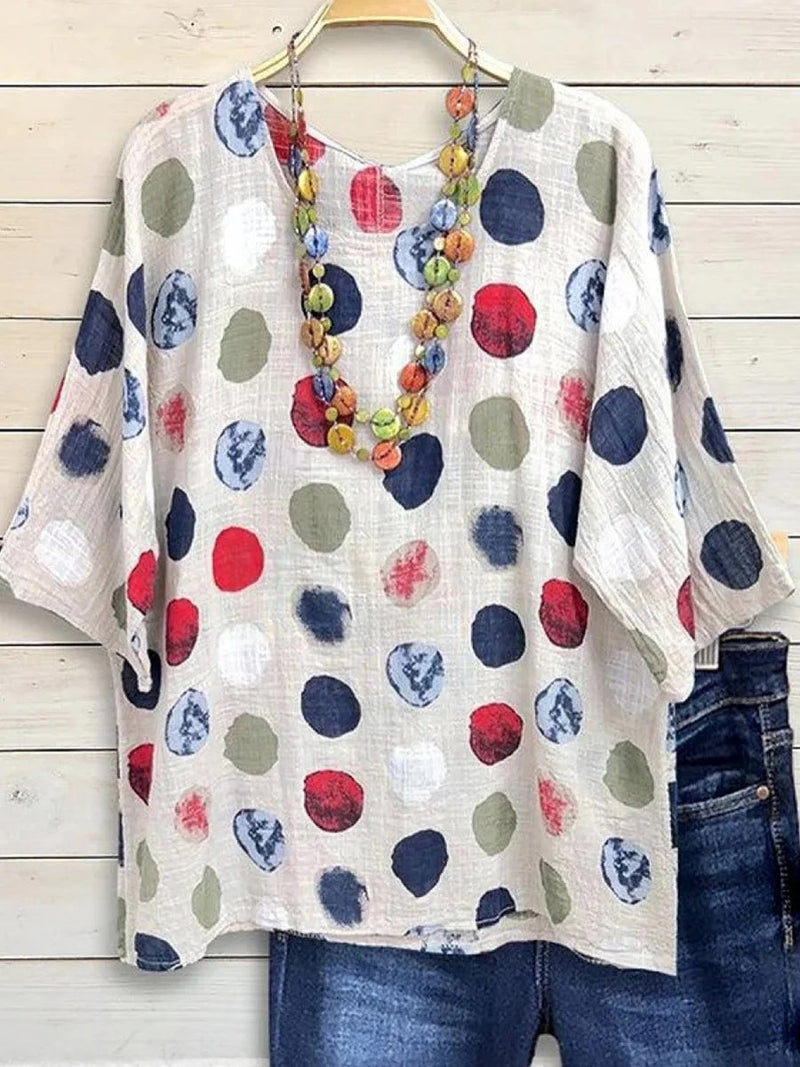 Multicolor Modern Round Neck 3/4 Sleeve Blouse