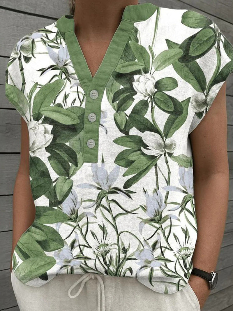Chic Green Short Sleeve V-Neck Blouse