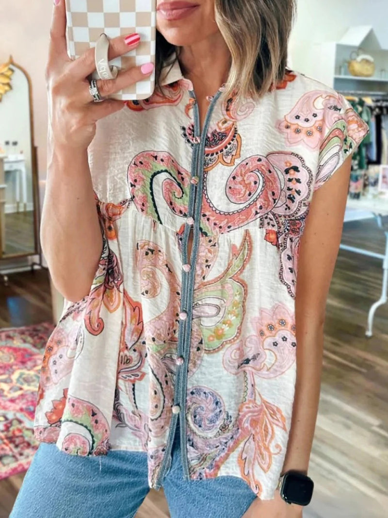 Multicolor Sweet Collared Short Sleeve Shirt