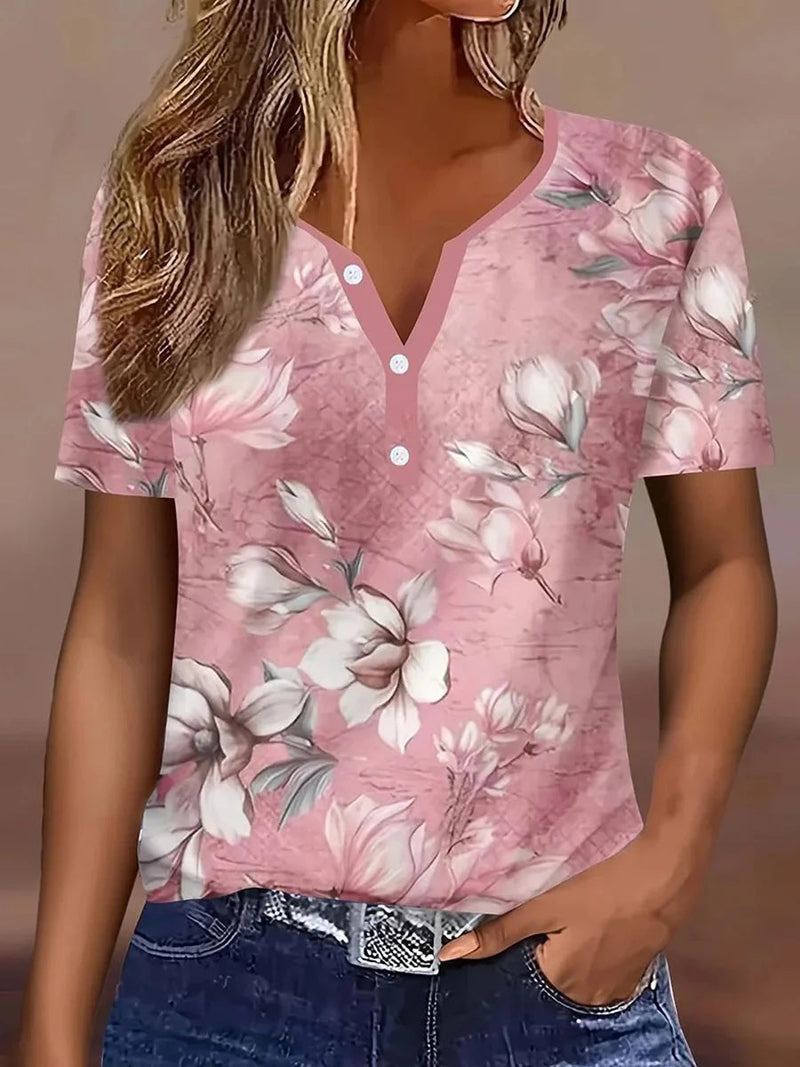 Sweet Floral Print Short Sleeve Blouse