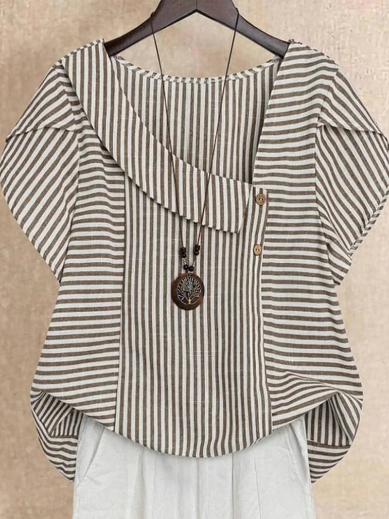 Stunning Striped Print Short Sleeve Blouse