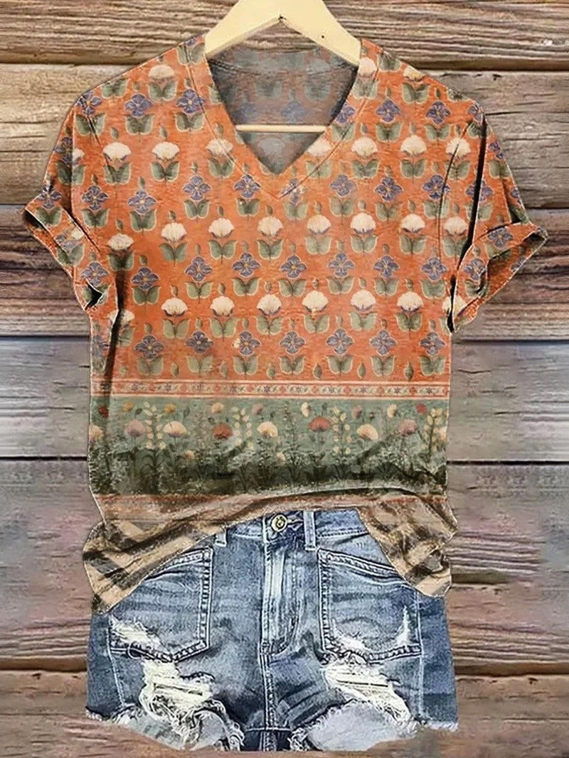 Casual V-Neck Short Sleeve Blouse