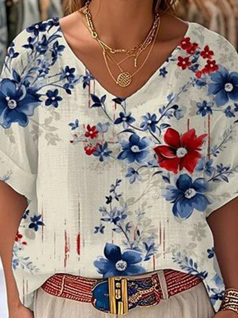Modern V-Neck Short Sleeve Blouse