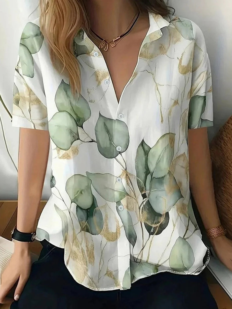 Groovy Collared Short Sleeve Blouse