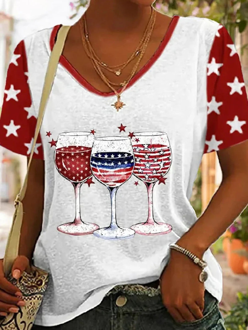 Cute Short Sleeve V-Neck Blouse