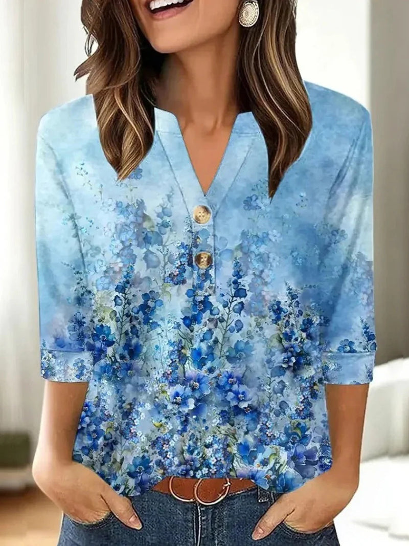 Fresh Blue 3/4 Sleeve Blouse