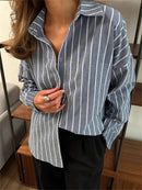 Casual Stripe Lapel Long Sleeve Shirt