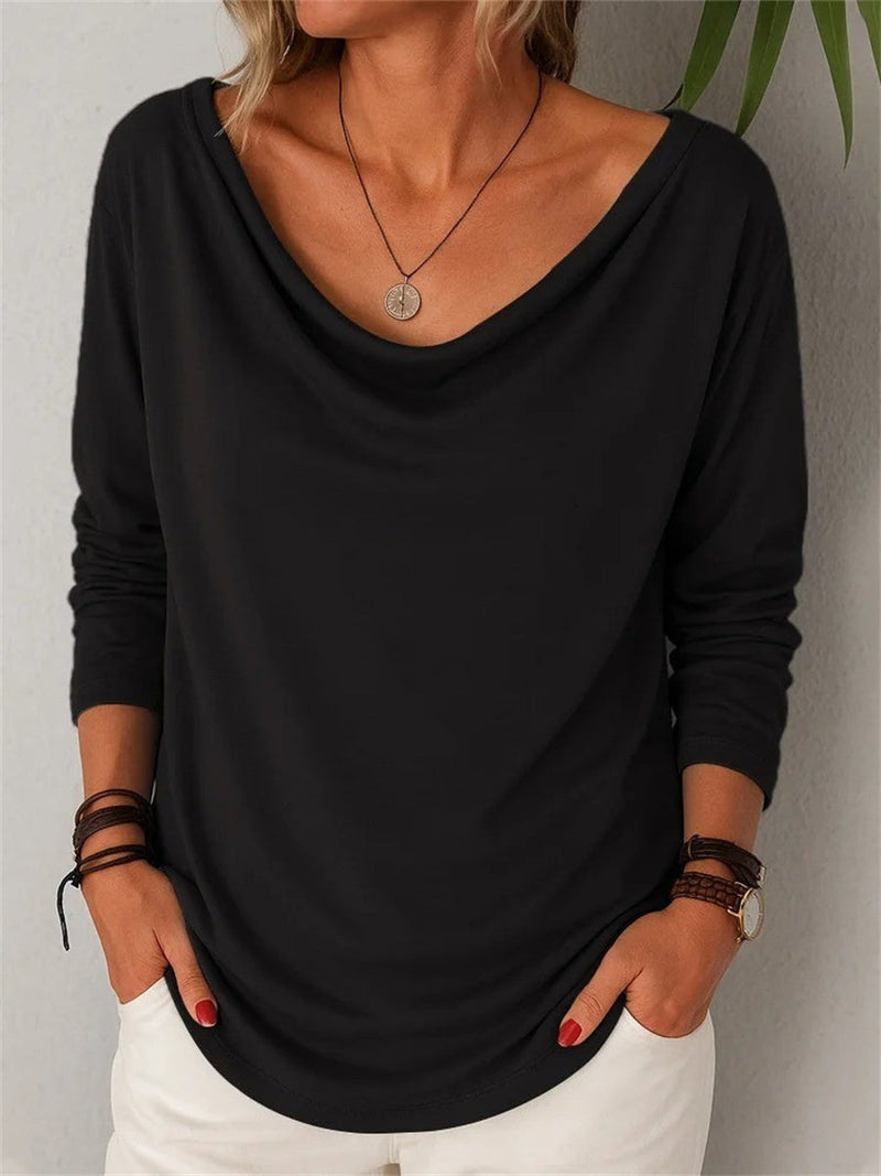 Black V-Neck Long Sleeve Plain Blouse
