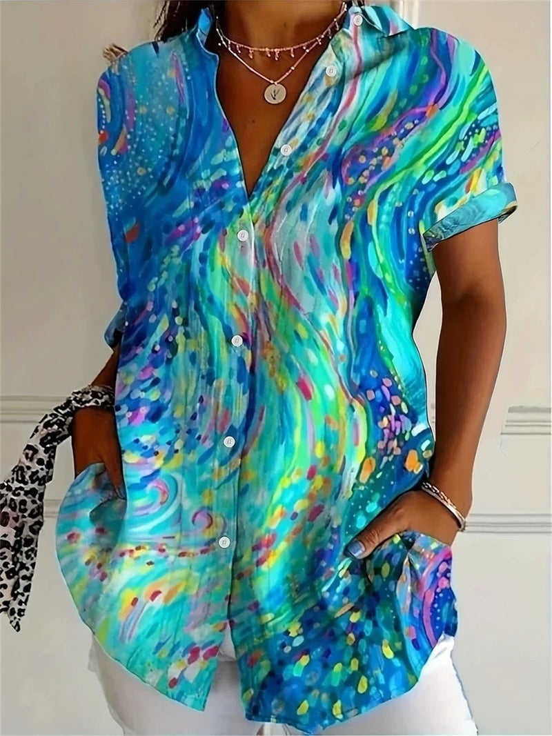 Casual Abstract Printed Short Sleeve Blouse