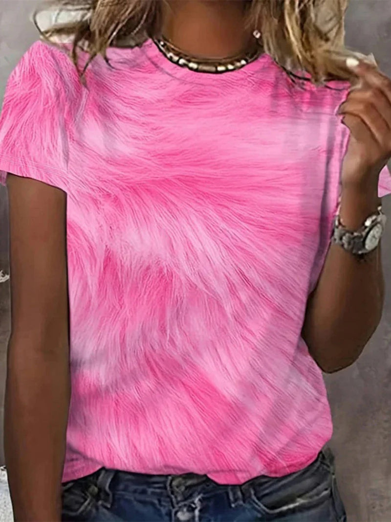 Pink Vintage Casual Round Neck Short Sleeve Pink T-Shirt