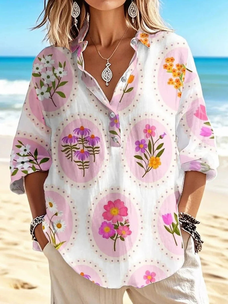 Sweet Pink Collared Long Sleeve Blouse