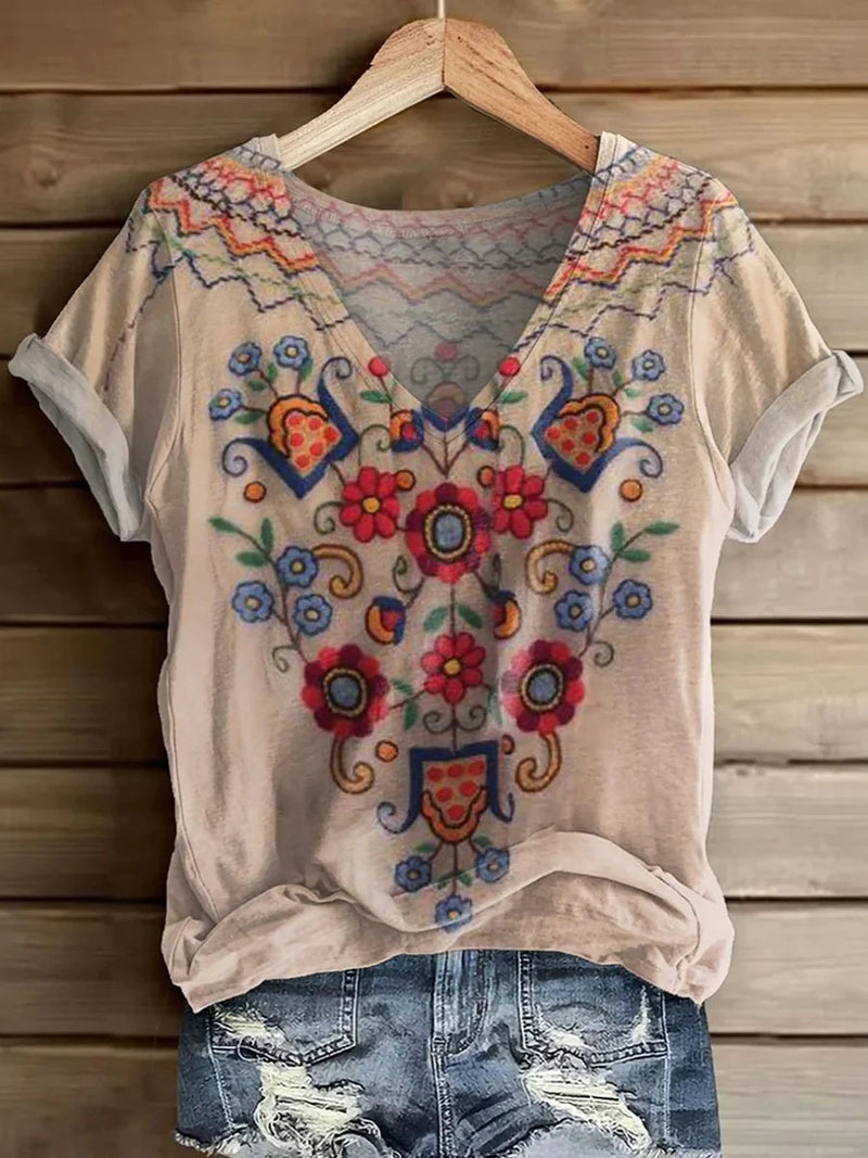 Distinctive Short Sleeve V-Neck Blouse