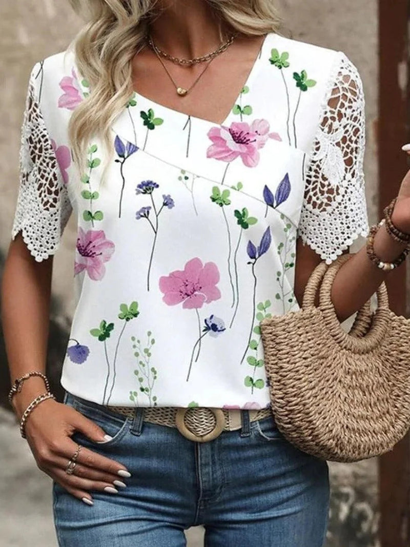 Groovy V-Neck Short Sleeve Blouse