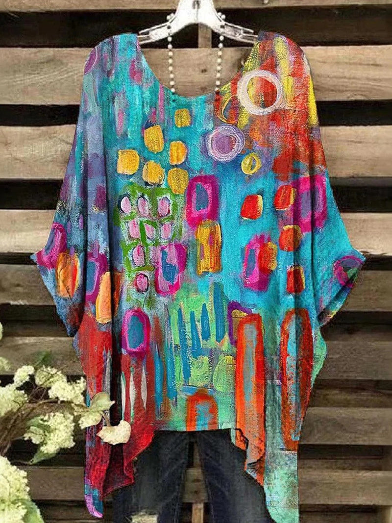 Comfy Multicolor Round Neck 3/4 Sleeve Blouse