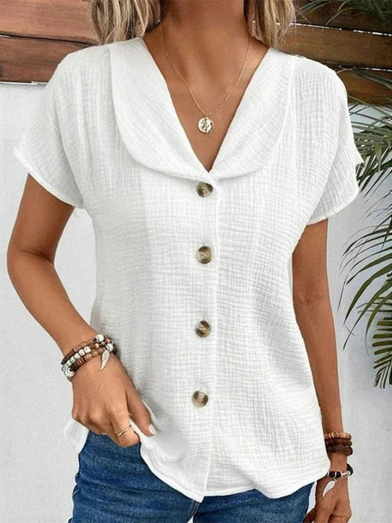 White Casual Solid Color White Short Sleeve Blouse