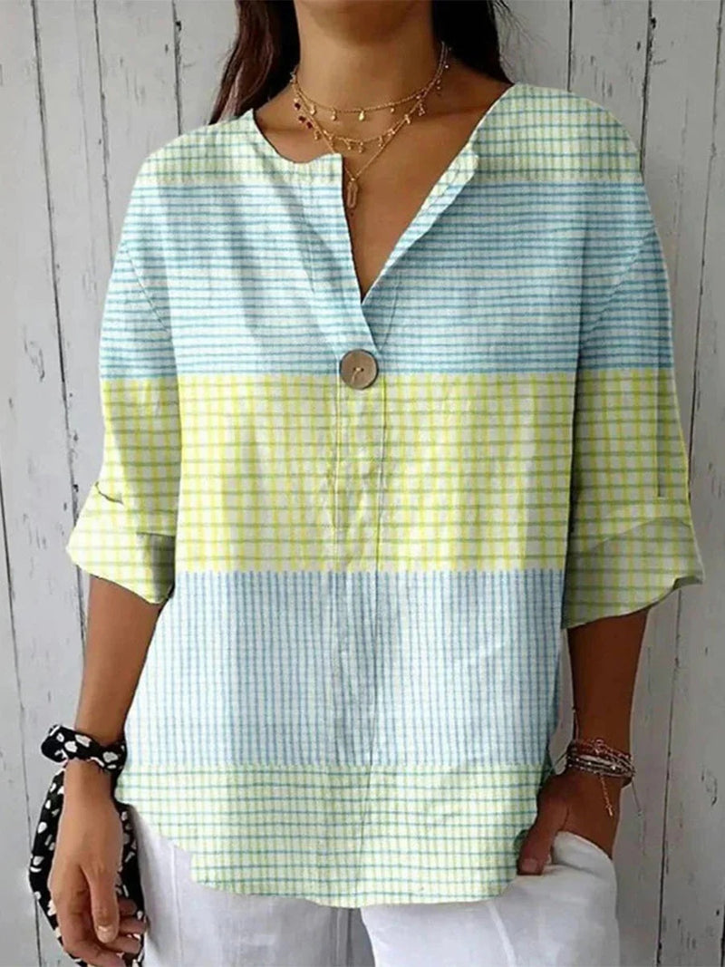 Casual Color Block Long Sleeve Blouse