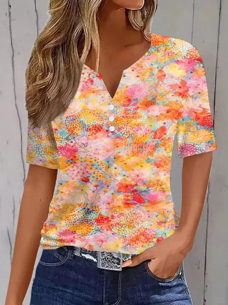 Stunning V-Neck Short Sleeve Blouse