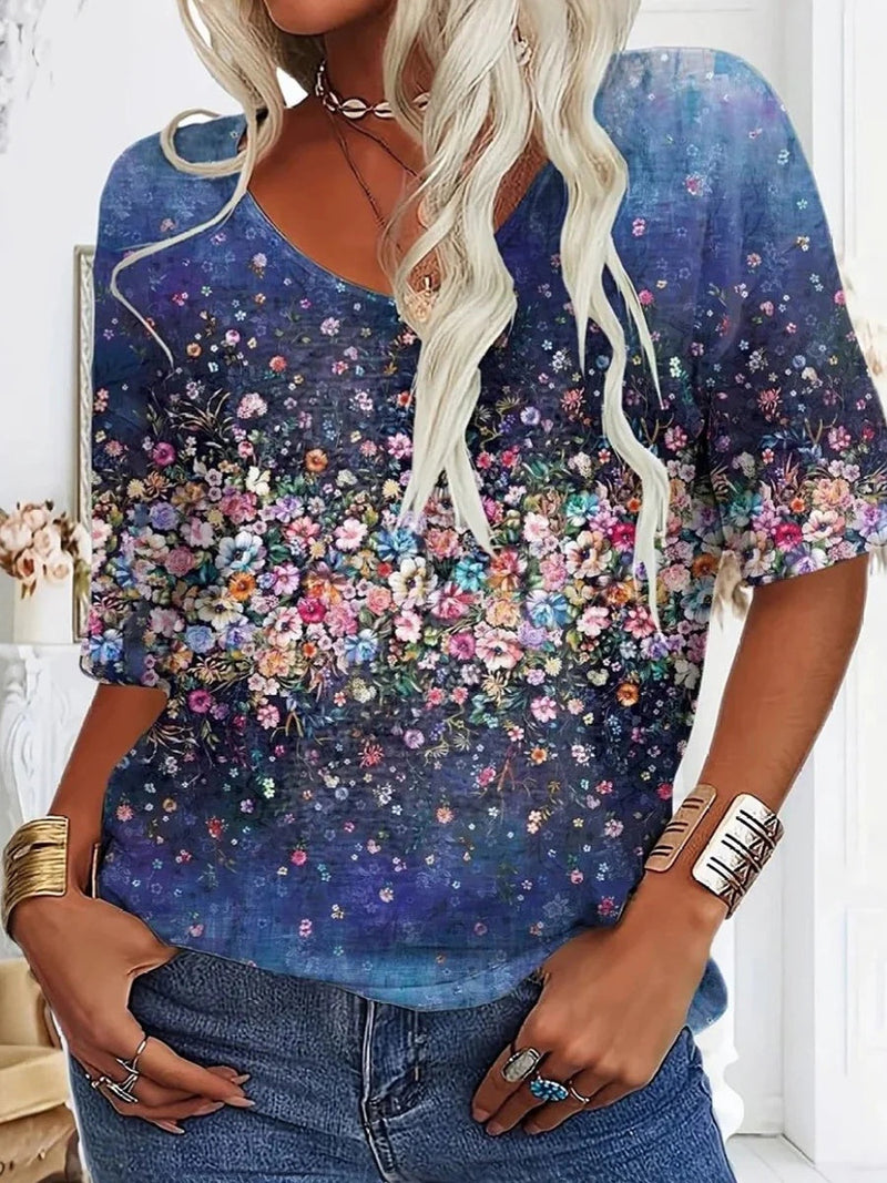 Special V-Neck Short Sleeve Blouse