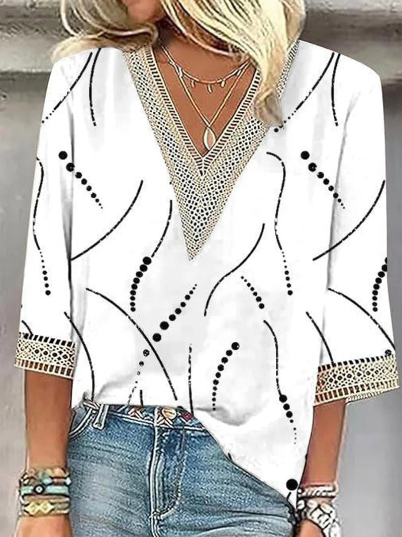 Groovy V-Neck 3/4 Sleeve Blouse