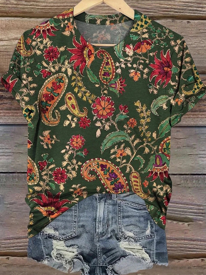 Green Round Neck Short Sleeve Blouse