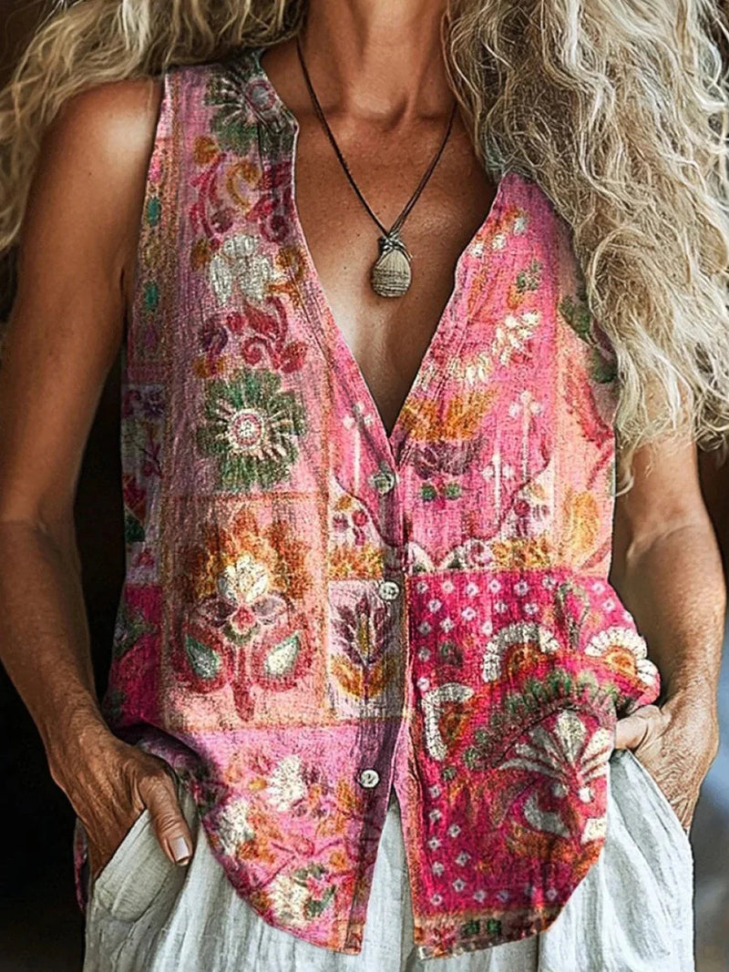 Stunning V-Neck Pink Sleeveless Blouse