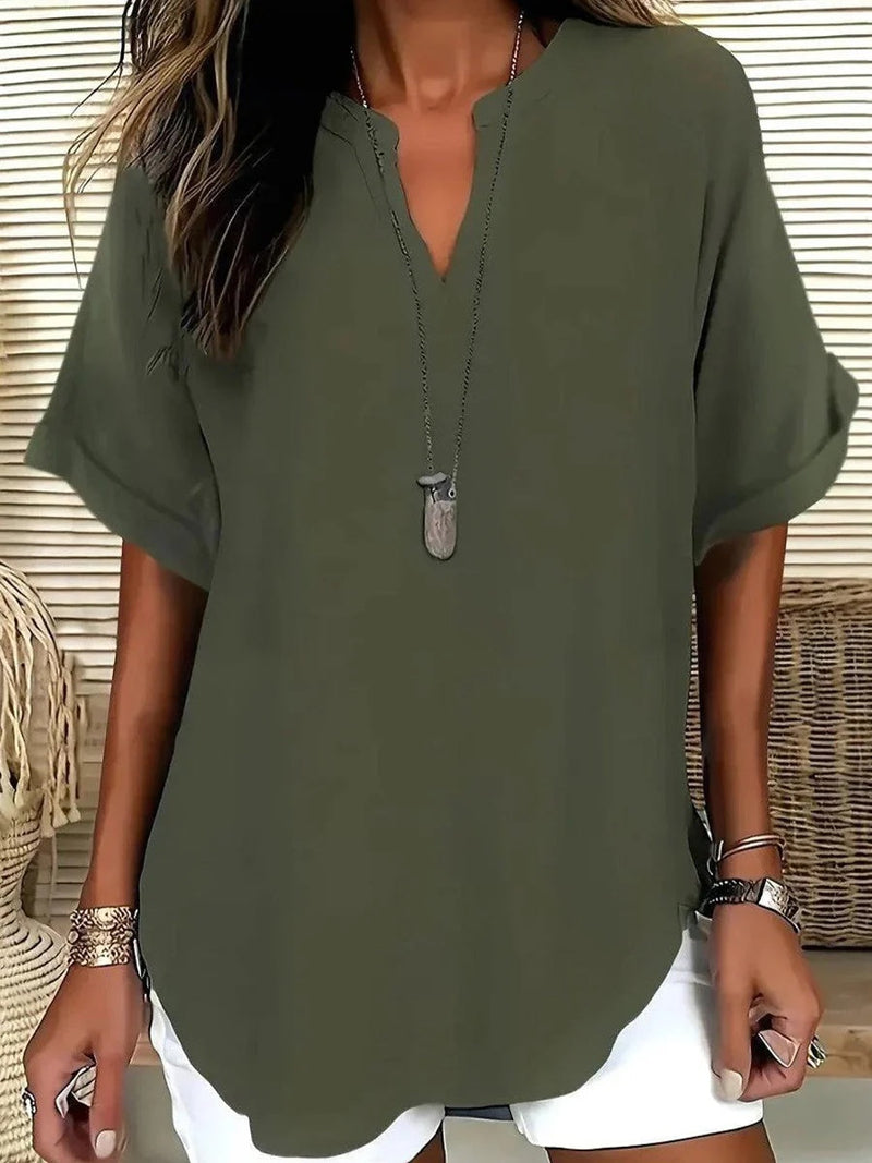 Special Plain V-Neck Short Sleeve Blouse