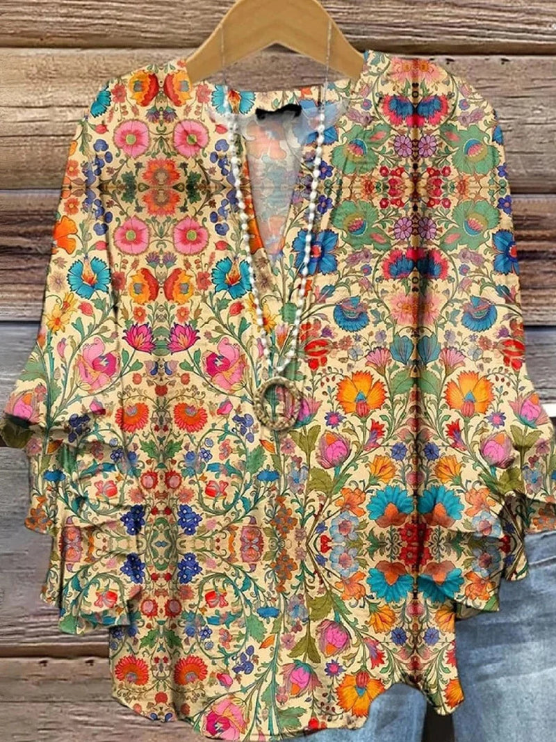 Distinctive Bell Sleeve V-Neck Blouse