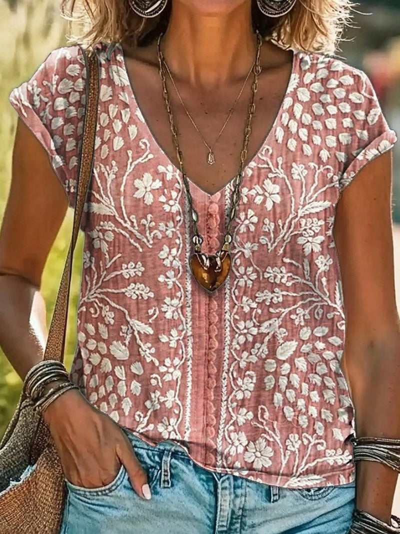 Chic V-Neck Short Sleeve Blouse