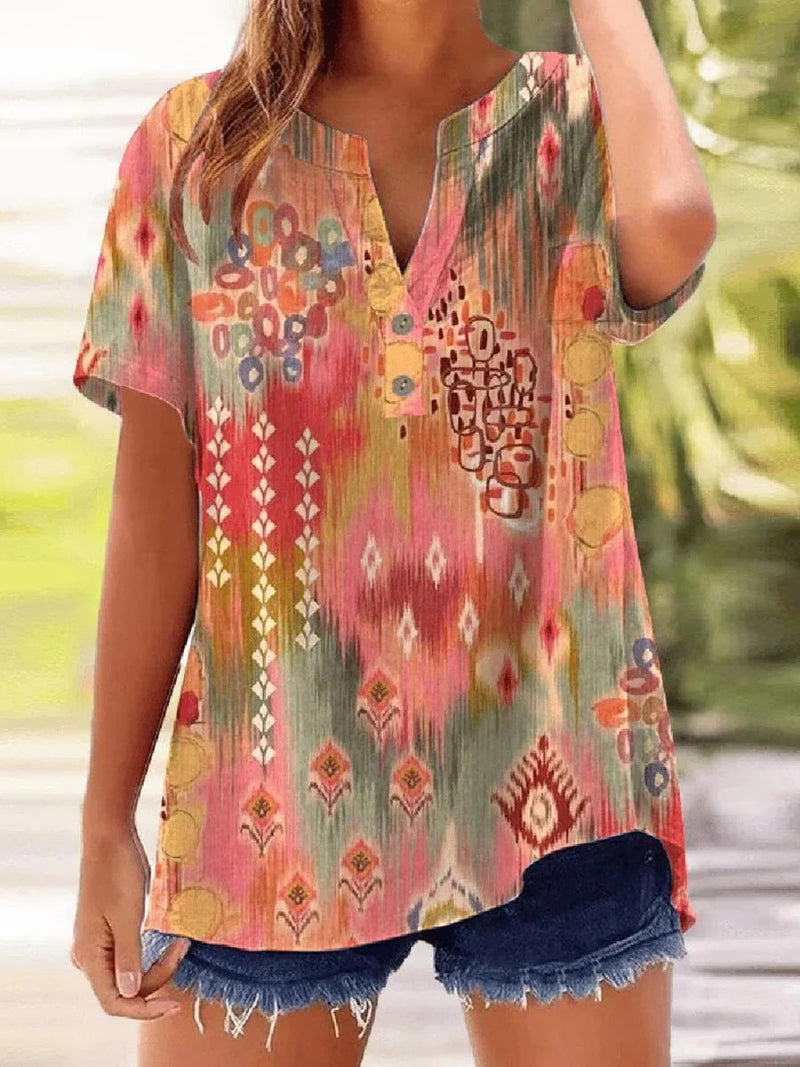 Special V-Neck Short Sleeve Pink Blouse