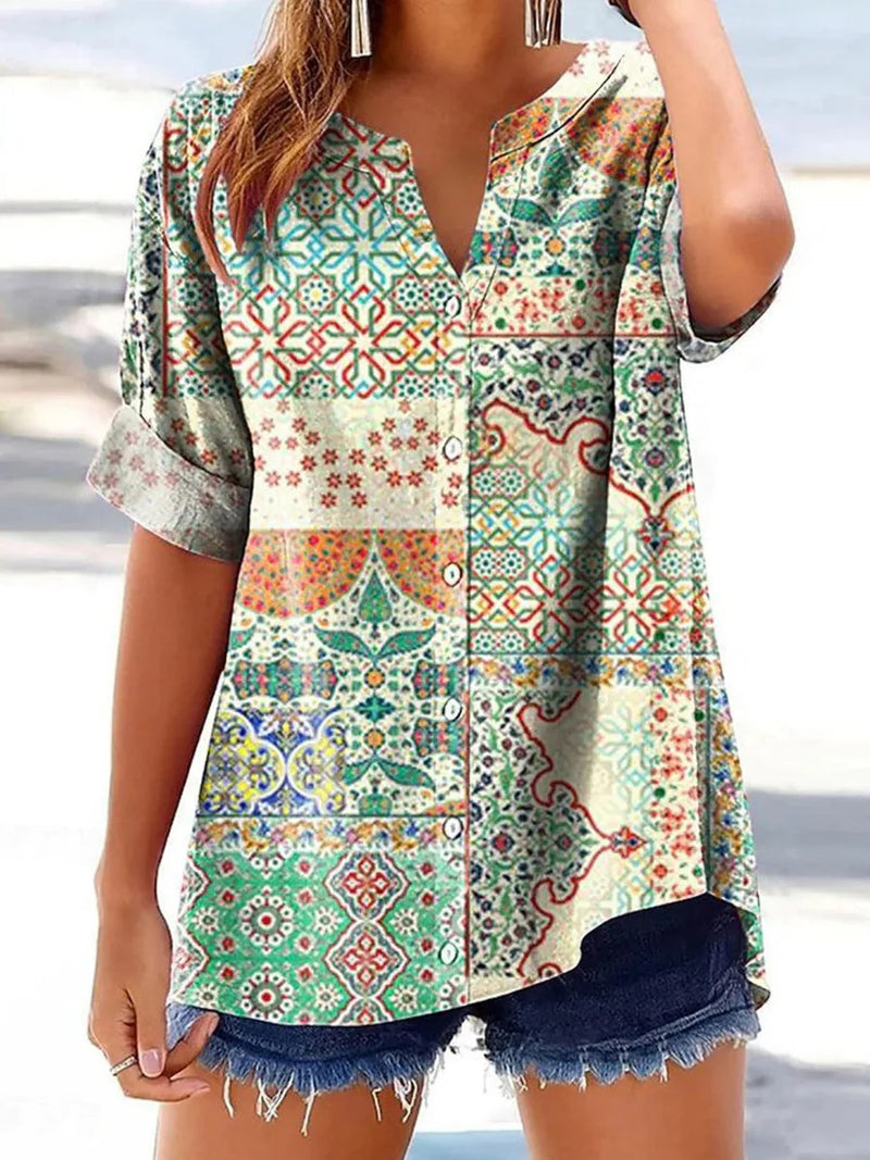 Youthful V-Neck Short Sleeve Blouse