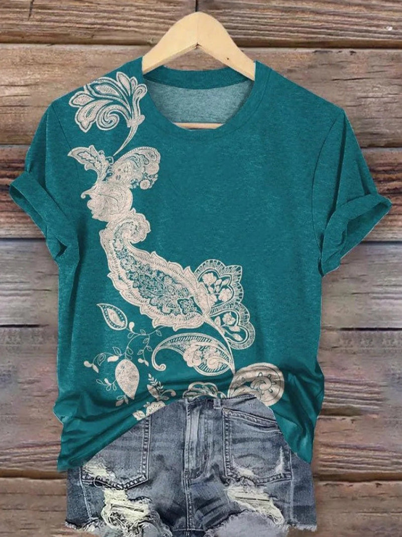 Green Round Neck Short Sleeve Blouse