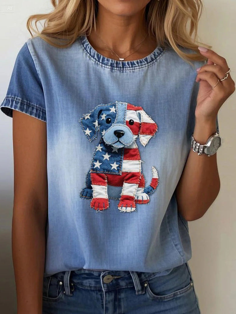 Groovy Blue Round Neck Short Sleeve Blouse