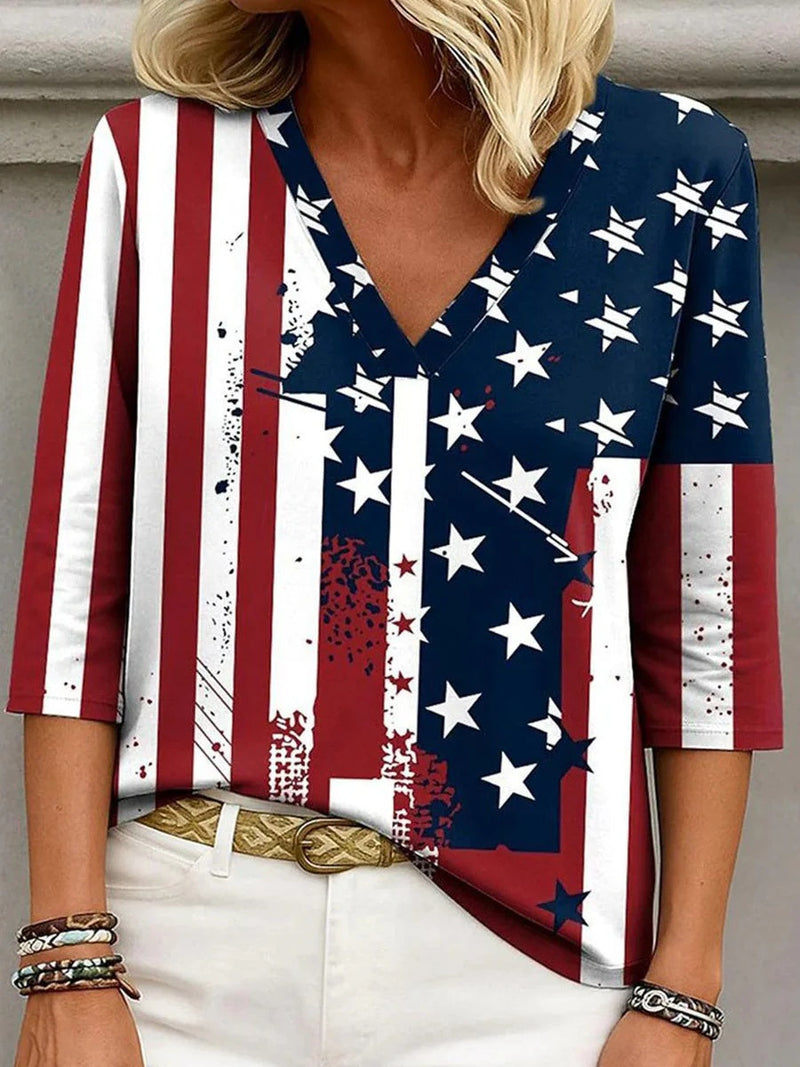 Trendy V-Neck 3/4 Sleeve Blouse