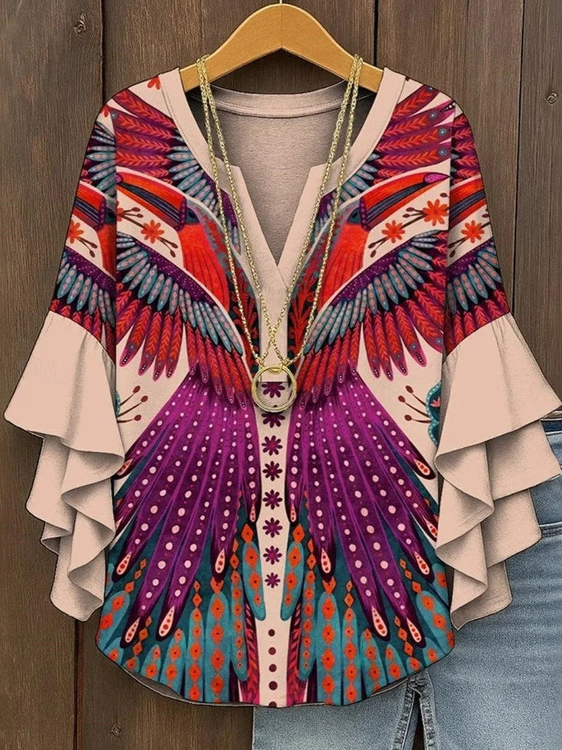 Purple V-Neck 3/4 Sleeve Blouse