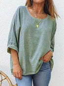 Casual Loose Round Neck 3/4 Sleeve T-Shirt
