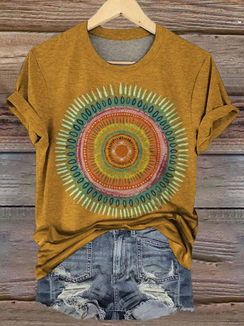 Multicolor Comfy Round Neck Short Sleeve Blouse