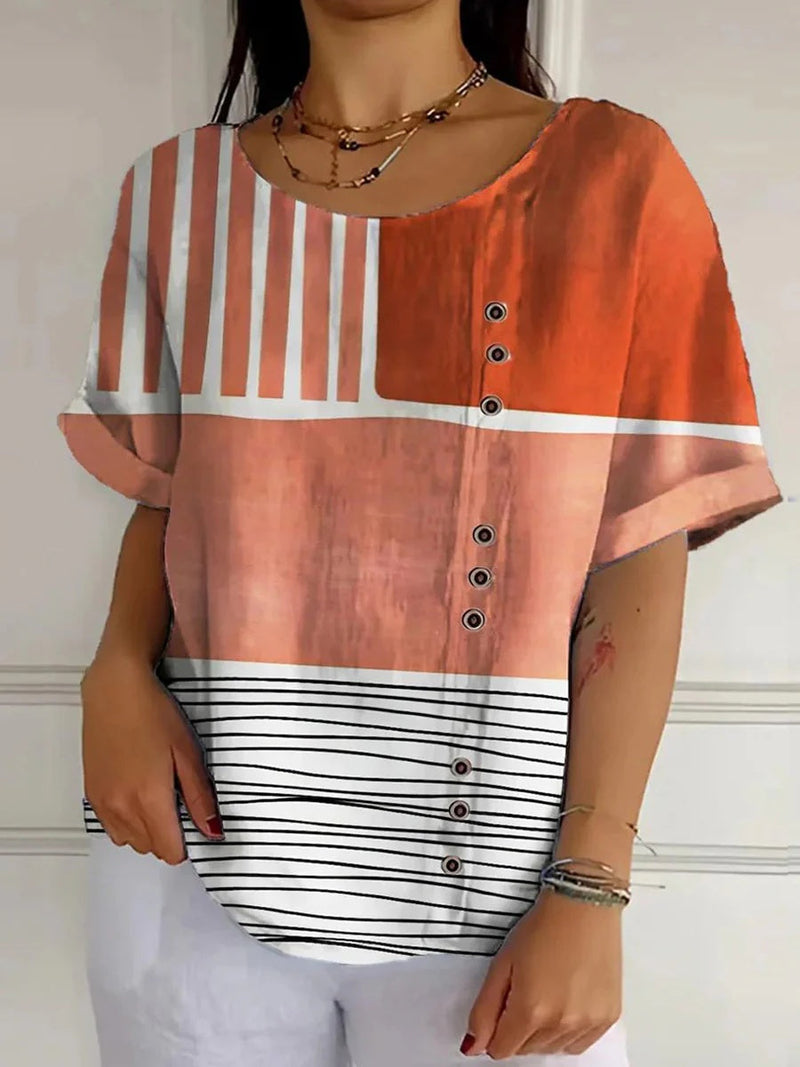 Orange Short Sleeve Round Neck Blouse