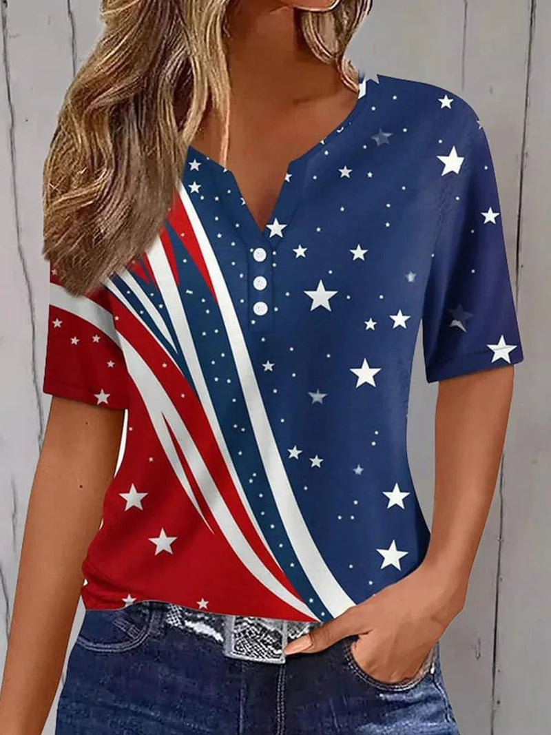 Multicolor Classy V-Neck Short Sleeve Blouse