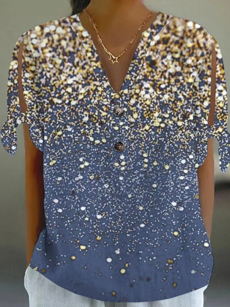 Popular V-Neck Split Short Sleeve Blouse