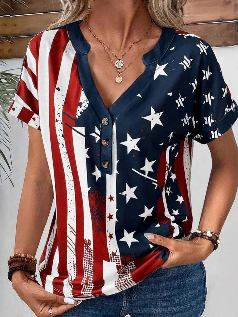 Fashion V-Neck Short Sleeve Blouse