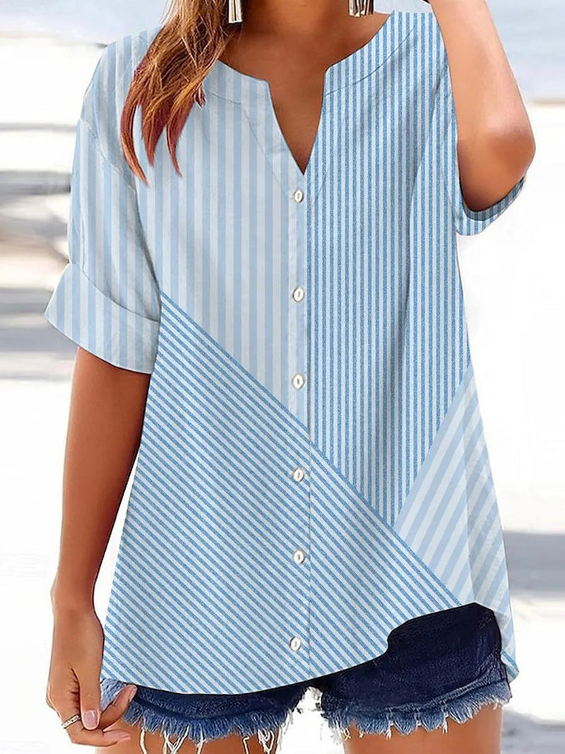 Breezy V-Neck Short Sleeve Blouse