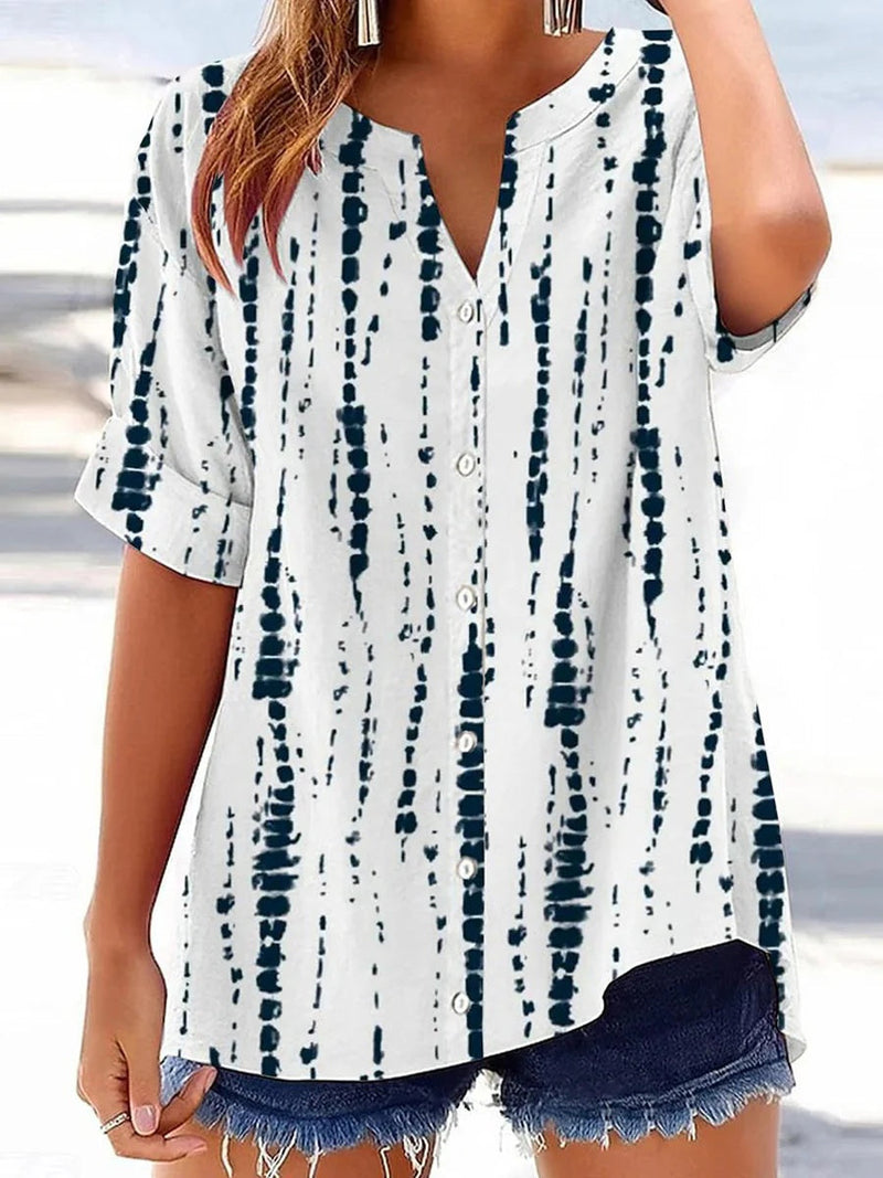 Stylish V-Neck Short Sleeve Blouse